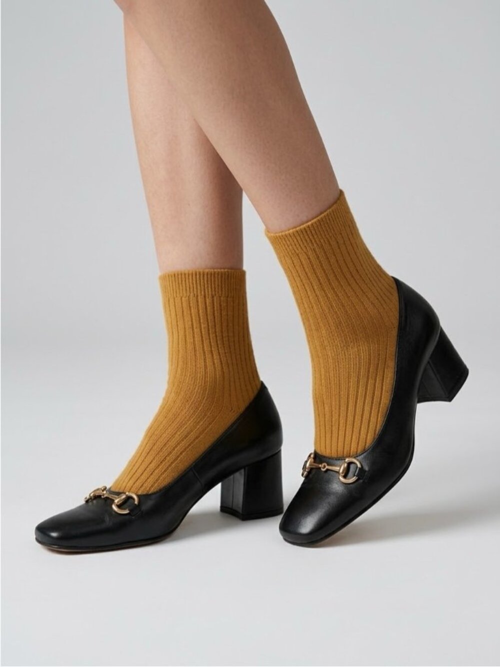 Vintage Italian Black Leather Square Toe Horsebit Loafer Heels - 37EU 🇮🇹
